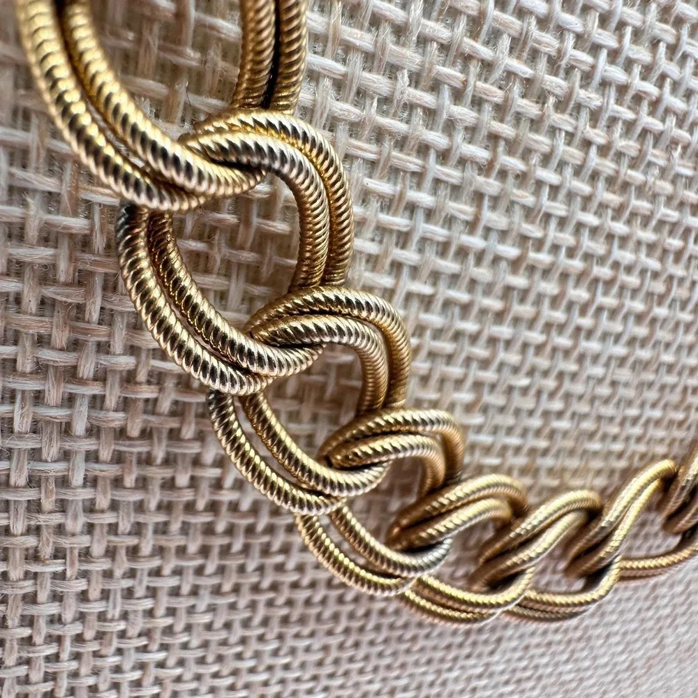 Vintage 80s Gold Tone Textured Double Link Chain Necklace Boho‎ Fashion Jewelry